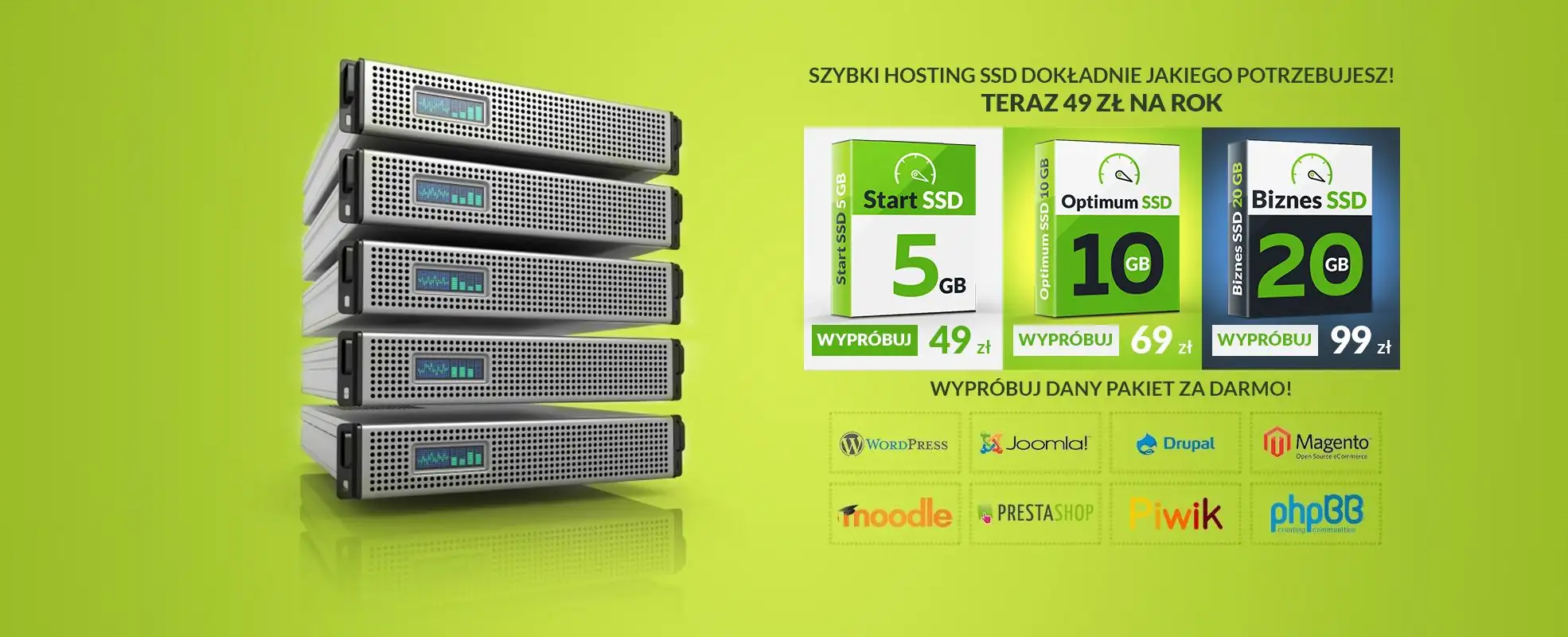 Zdjęcie oferty hostingu SSD w promocyjnej cenie od 59zł brutto i link do specyfikacji i zamówienia hostingu SSD