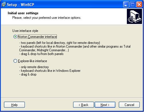 Wybór interfejsu WinSCP